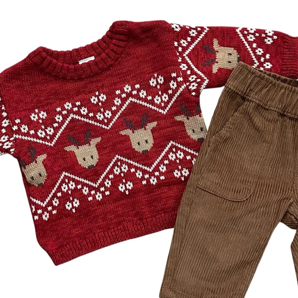 Carter’s Baby Boy Reindeer Sweater & Corduroy Pants Set Size 6 Months NWT